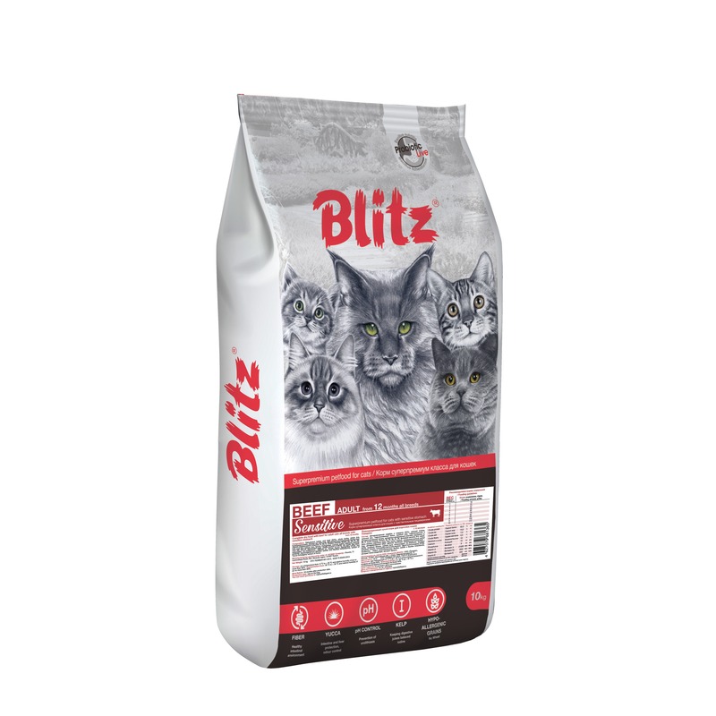 Blitz Sensitive Adult Cat Beef полнорационный сухой корм для кошек, с говядиной - 10 кг blitz holistic grain free adult beef