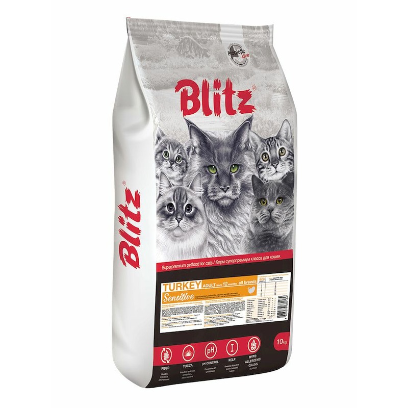 Blitz Sensitive Adult Cats Turkey полнорационный сухой корм для кошек, с индейкой цена и фото
