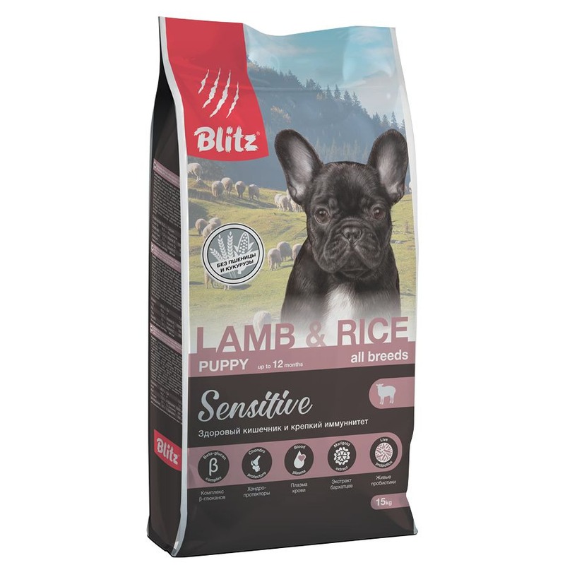 Blitz Sensitive Puppy Lamb & Rice сухой корм для щенков, с ягненком и рисом - 15 кг повседневный супер премиум для щенков с ягненком для всех пород мешок Россия 1 уп. х 1 шт. х 15 кг, размер Для всех пород