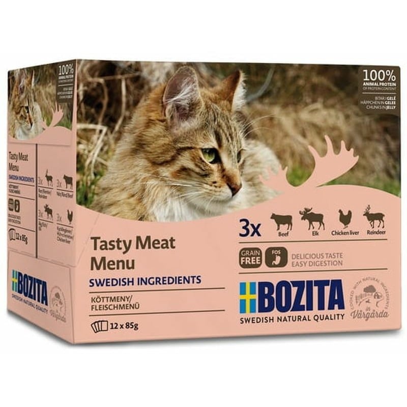 Bozita Meat Multibox влажный корм для взрослых кошек в желе мясной микс в паучах - 85 г 44654