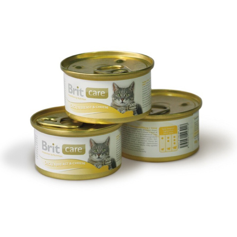 цена Brit Care Chicken Breast & Cheese влажный корм для кошек, с куриной грудкой и сыром, волокна в желе, в консервах - 80 г