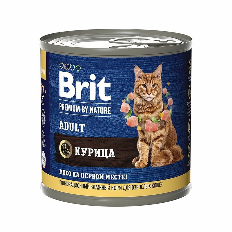 Brit Premium by Nature Adult полнорационный влажный корм для кошек, паштет с курицей, в консервах - 200 г 45141