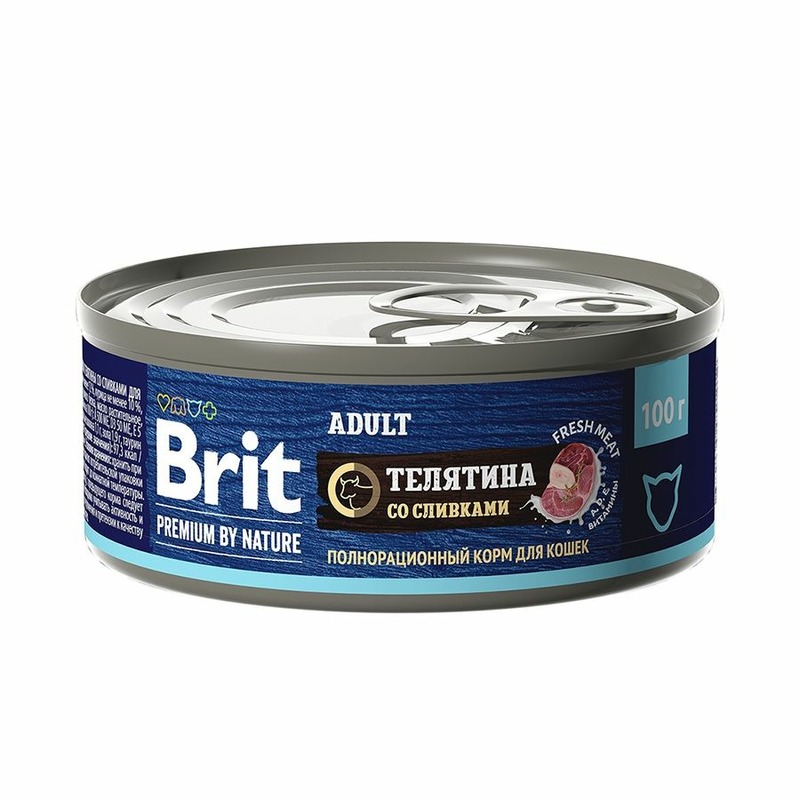 Brit Premium by Nature Adult полнорационный влажный корм для кошек, паштет с телятиной и сливками, в консервах - 100 г 45133