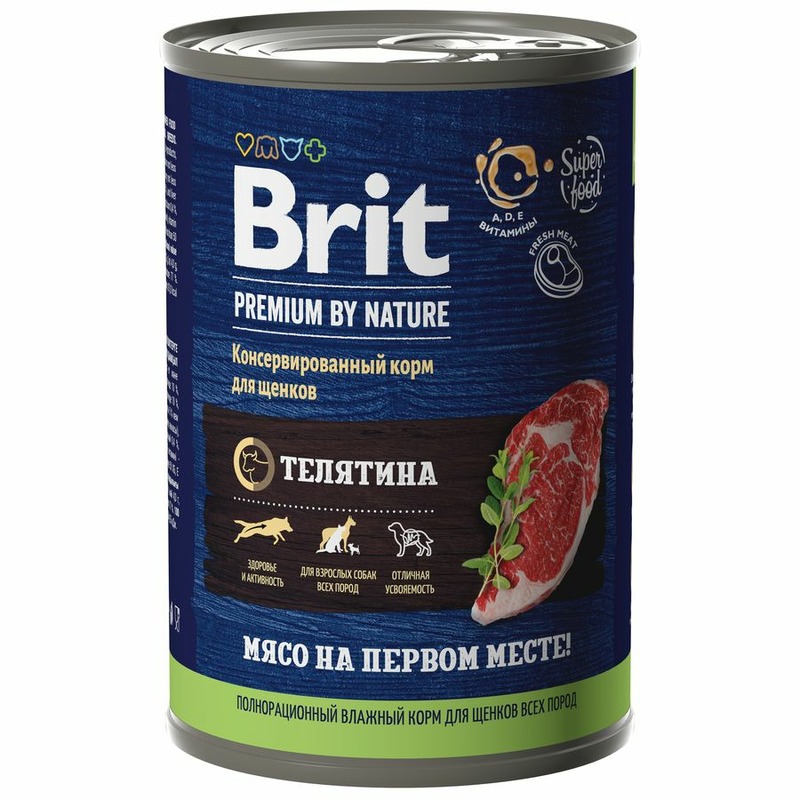 Brit Premium by Nature полнорационный влажный корм для щенков, фарш из телятины, в консервах - 410 г 46477