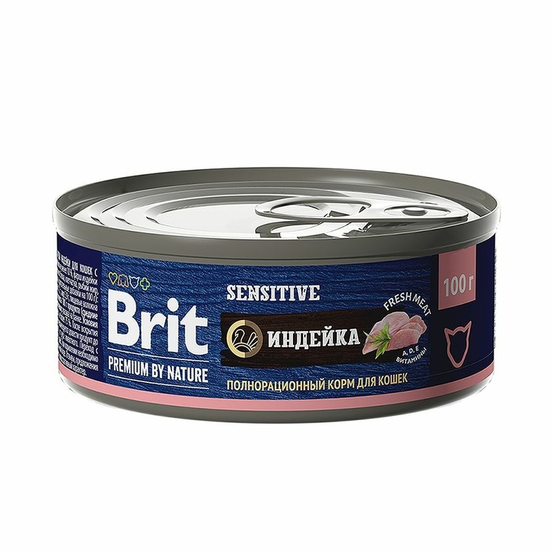 Brit Premium by Nature Sensitive полнорационный влажный корм для кошек с чувствительным пищеварением, фарш из индейки, в консервах - 100 г 45136