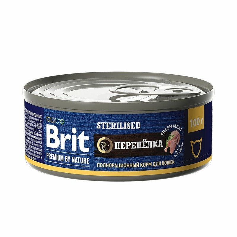 Brit Premium by Nature Sterilised полнорационный влажный корм для стерилизованных кошек, фарш из перепелки, в консервах - 100 г 45138