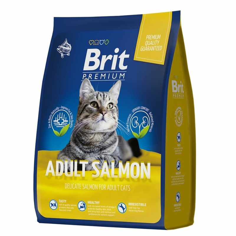 Brit Premium Cat Adult Salmon полнорационный сухой корм для кошек, с лососем корм для кошек brit premium с лососем и форелью 85 г