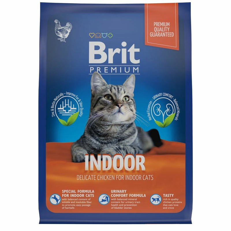 Brit Premium Cat Indoor полнорационный сухой корм для кошек домашнего содержания, с курицей - 400 г цена и фото