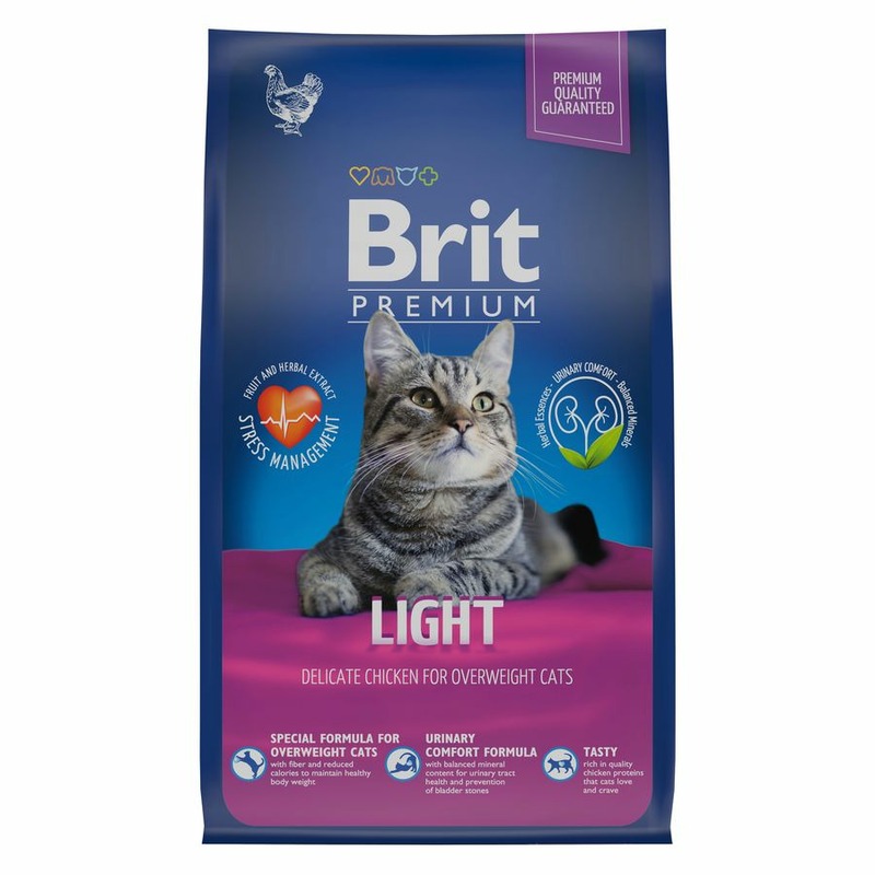 Brit Premium Cat Light полнорационный сухой корм для кошек с избыточным весом и склонностью к полноте, с курицей - 800 г