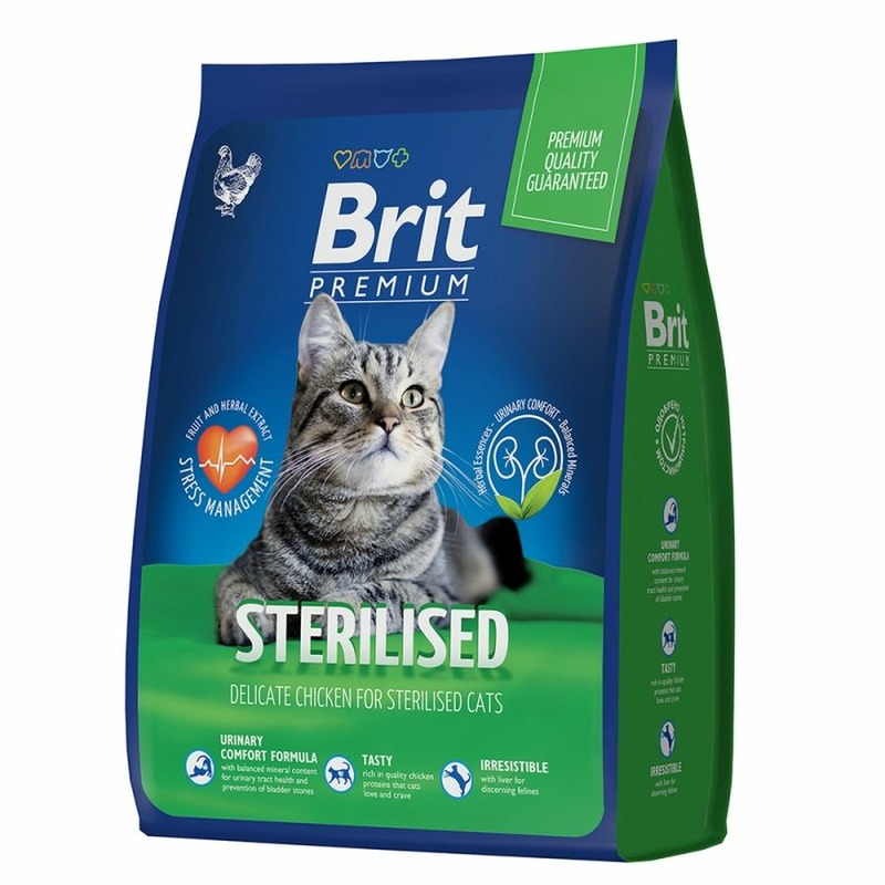 Brit Premium Cat Sterilized Chicken полнорационный сухой корм для стерилизованных кошек, с курицей brit premium cat kitten полнорационный сухой корм для котят с курицей