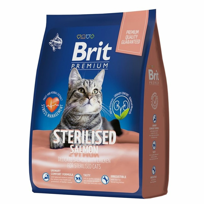 Brit Premium Cat Sterilized Salmon & Chicken полнорационный сухой корм для стерилизованных кошек, с лососем и курицей сухой сухой корм для кошек brit premium с курицей 800 г
