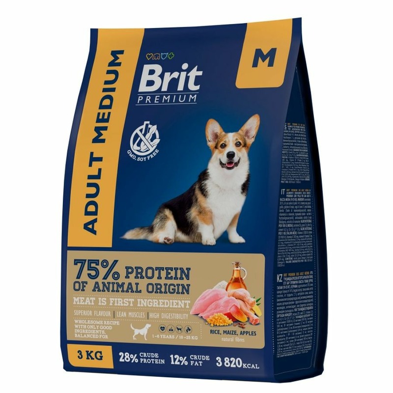 Brit Premium Dog Adult Medium полнорационный сухой корм для собак средних пород, с курицей - 3 кг brit premium dog adult medium полнорационный сухой корм для собак средних пород с курицей 3 кг