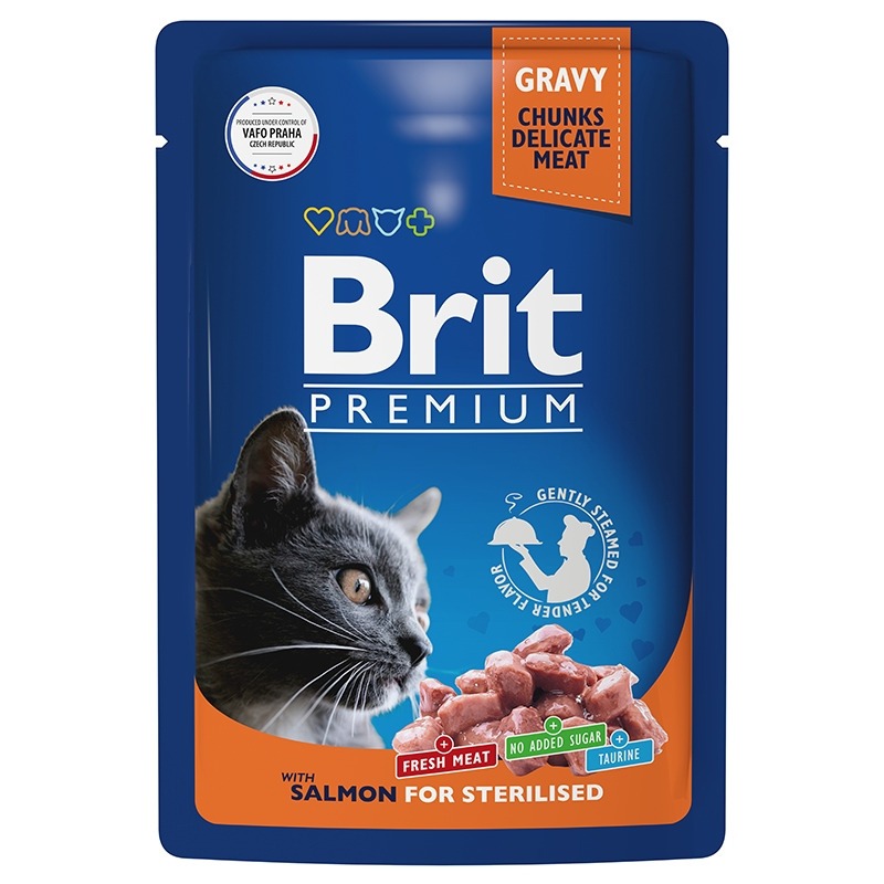 Brit Brit Premium влажный корм для взрослых стерилизованных кошек с лососем в соусе 85 г