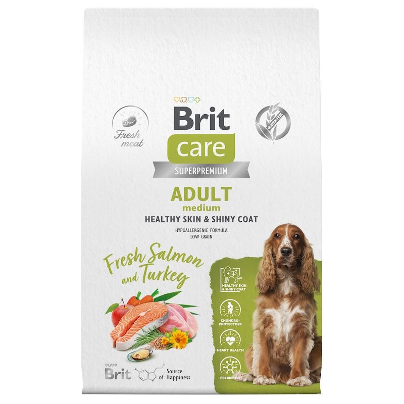 Brit Сare Dog Adult M Healthy Skin&Shiny Coat сухой корм для собак, с лососем и индейкой - 12 кг
