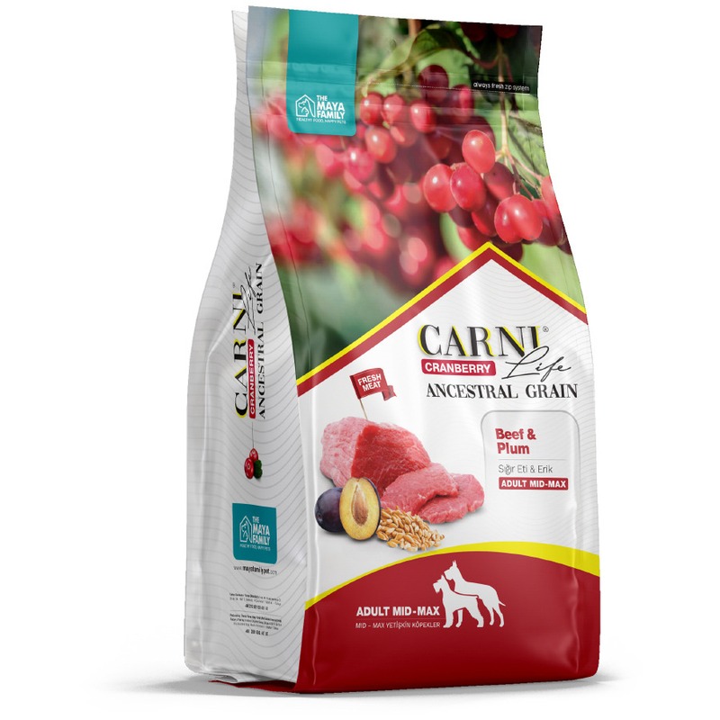 цена Carni Life Medium Maxi полнорационный сухой корм для собак средних и крупных пород, низкозерновой, черносливом и клюквой