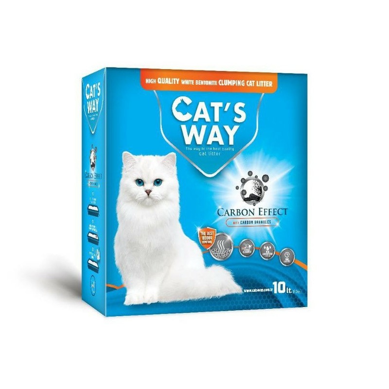 Cats way Box White Cat Litter With Active Carbon наполнитель комкующийся для кошачьего туалета без запаха с углем (коробка) 10 л 49573