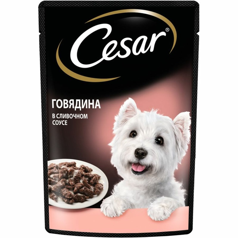 Cesar Cesar полнорационный влажный корм для собак, с говядиной, кусочки в сливочном соусе, в паучах - 85 г