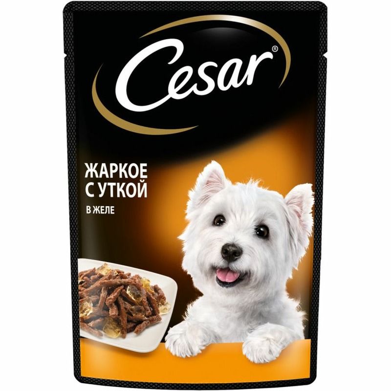 корм для собак cesar жаркое уткой в желе 85 г Cesar полнорационный влажный корм для собак, жаркое с уткой, кусочки в желе, в паучах - 85 г