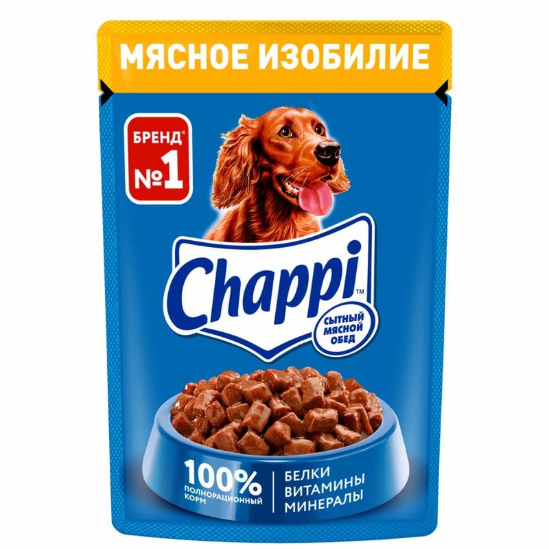 Chappi Сытный мясной обед полнорационный влажный корм для собак, мясное изобилие, кусочки в соусе, в паучах - 85 г