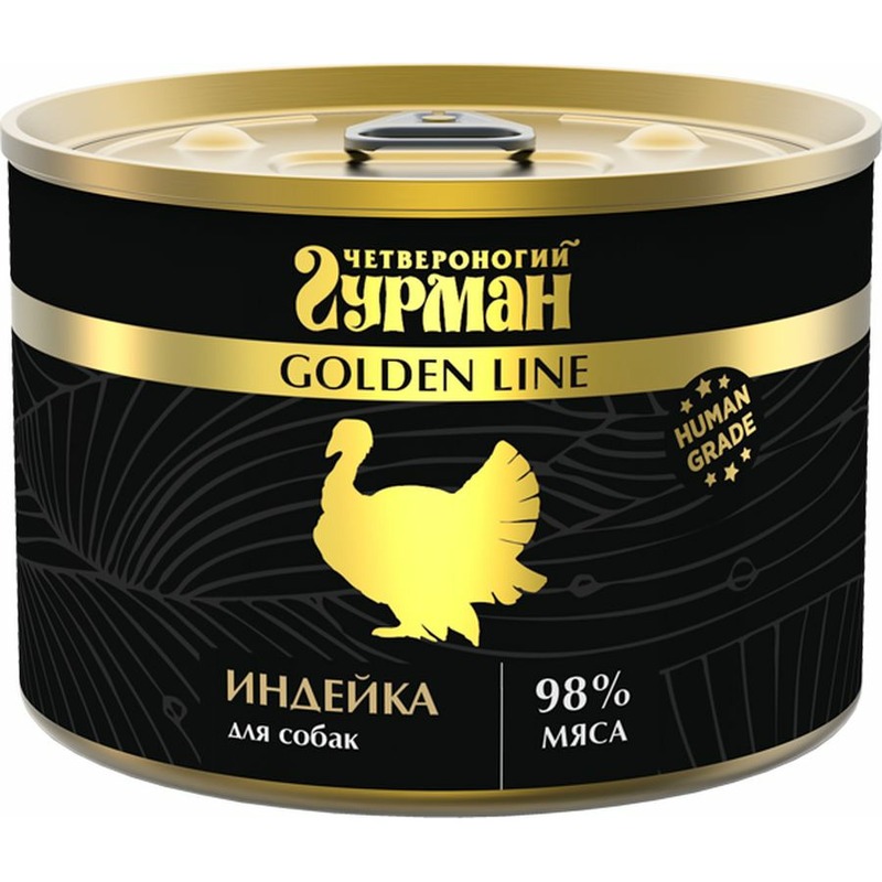 Четвероногий Гурман Golden line влажный корм для собак, с индейкой, кусочки в желе, в консервах - 525 г 39730 1