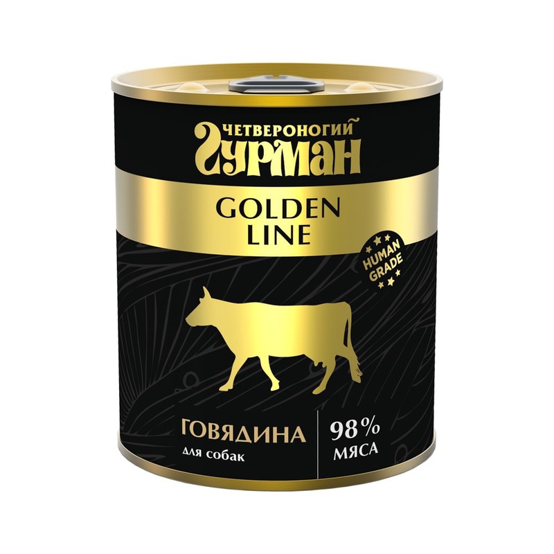 Четвероногий Гурман Golden line влажный корм для собак, с говядиной, кусочки в желе, в консервах - 340 г (1 шт), размер Для всех пород 209109001 - фото 1
