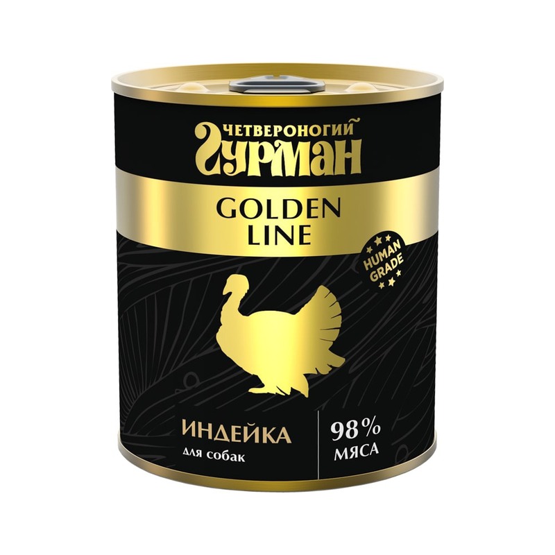 Четвероногий Гурман Golden line влажный корм для собак, с индейкой, кусочки в желе, в консервах - 340 г (12 шт) 209109002 - фото 1