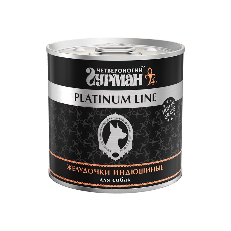 Четвероногий Гурман Platinum line влажный корм для собак, желудочки индюшиные, кусочки в желе, в консервах - 240 г