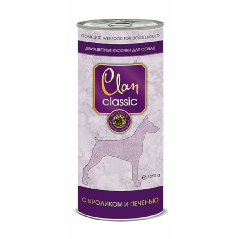 Clan Clan Classic влажный корм для собак кусочки в соусе с кроликом и печенью в консервах - 1,25 кг