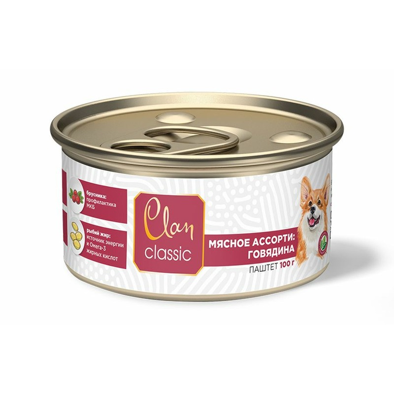 Clan Classic влажный корм для собак, паштет с мясным ассорти и говядиной, в консервах - 100 г 41428