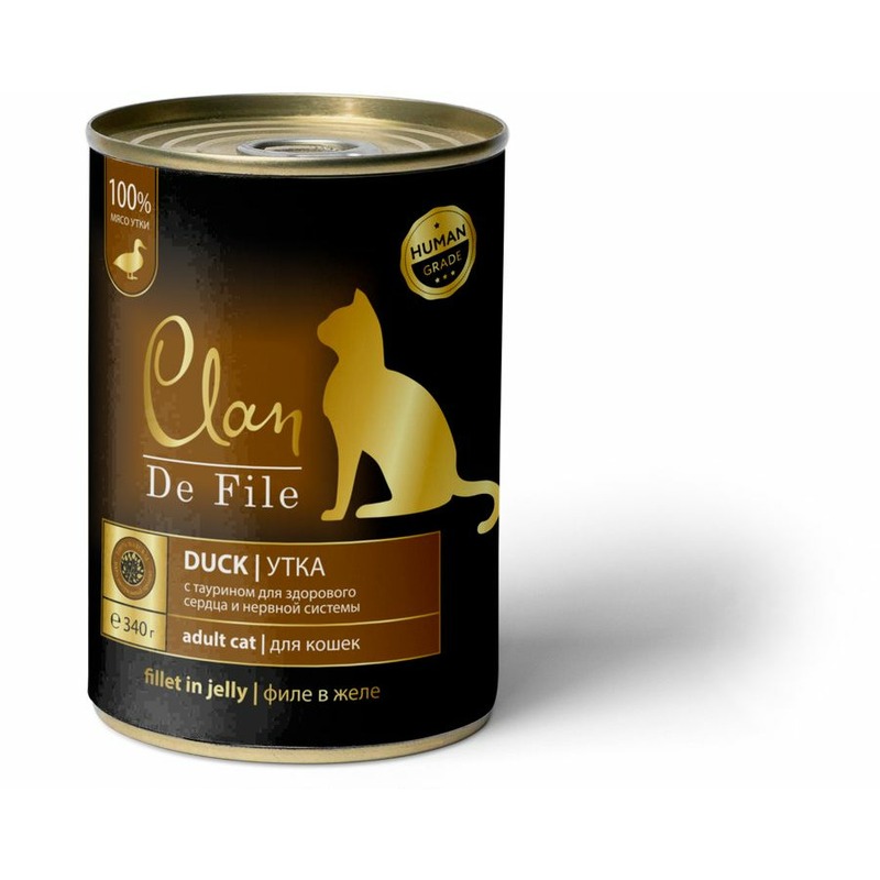 Clan De File полнорационный влажный корм для кошек, с уткой, кусочки в желе, в консервах - 340 г 41362