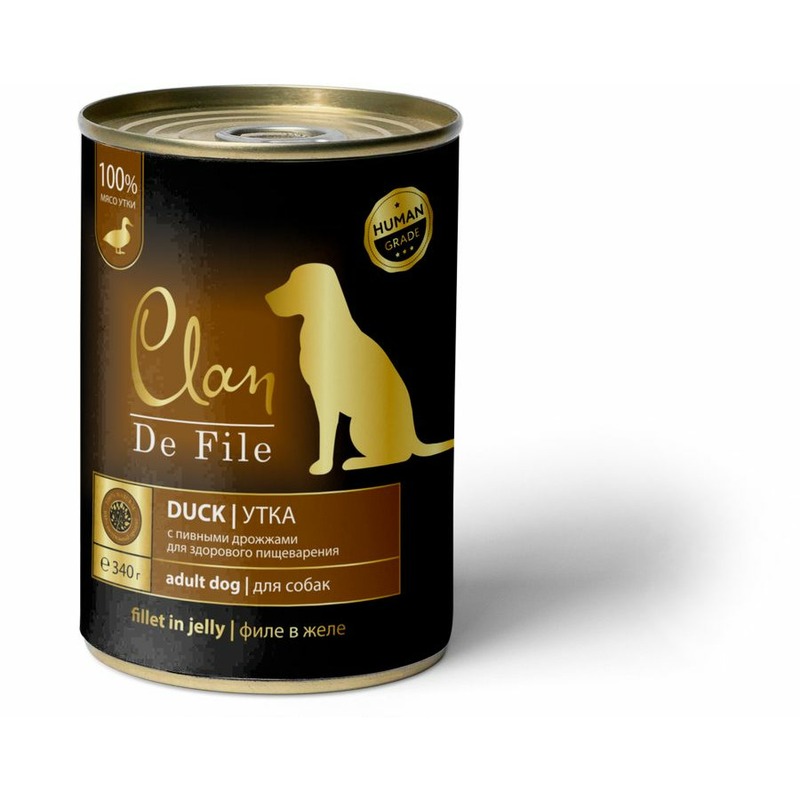 Clan De File полнорационный влажный корм для собак, с уткой, кусочки в желе, в консервах - 340 г clan de file полнорационный влажный корм для собак с уткой кусочки в желе в консервах 100 г