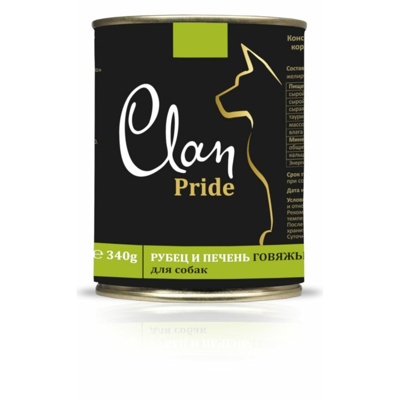 Clan Pride полнорационный влажный корм для собак, рубец и печень говяжья, кусочки в желе, в консервах - 340 г 41371
