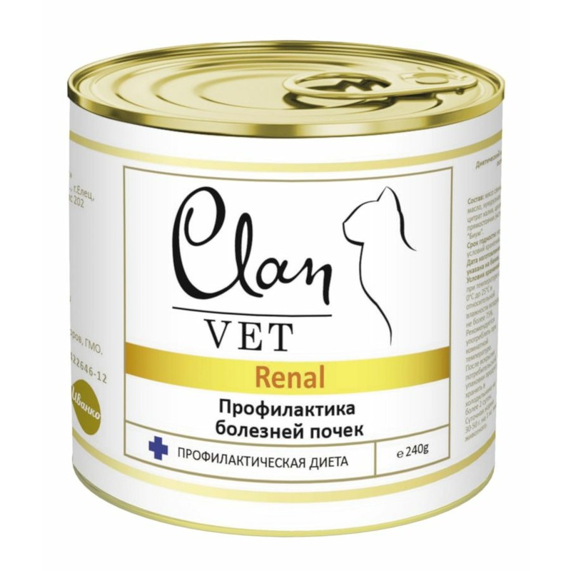 Clan Vet Renal влажный корм для кошек, для профилактики болезней почек, диетический, паштет, в консервах - 240 г, размер Для всех пород 130.3.201 - фото 1