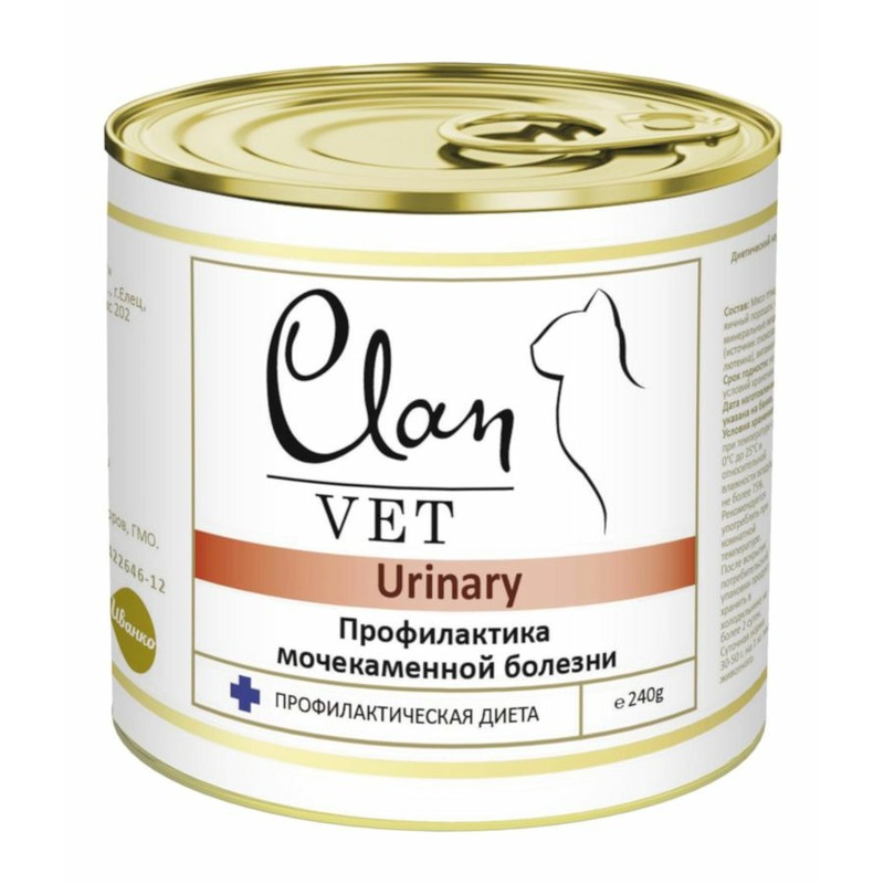 Clan Vet Urinary влажный корм для кошек, для профилактики мочекаменной болезни (МКБ), диетический, паштет, в консервах - 240 г