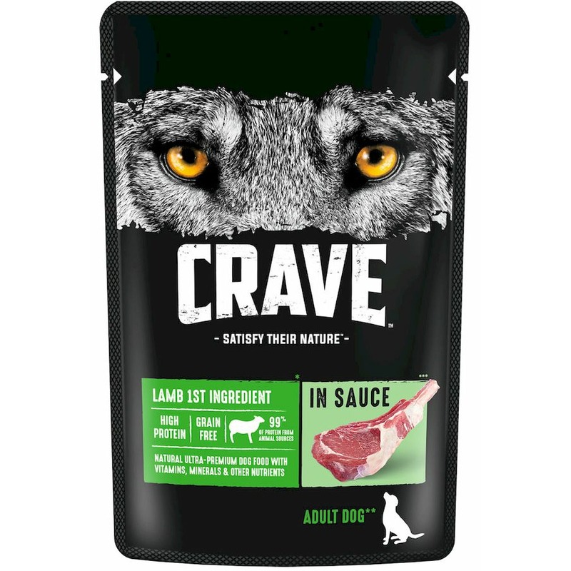 цена Crave полнорационный влажный корм для собак, с ягненком, кусочки в соусе, в паучах - 85 г