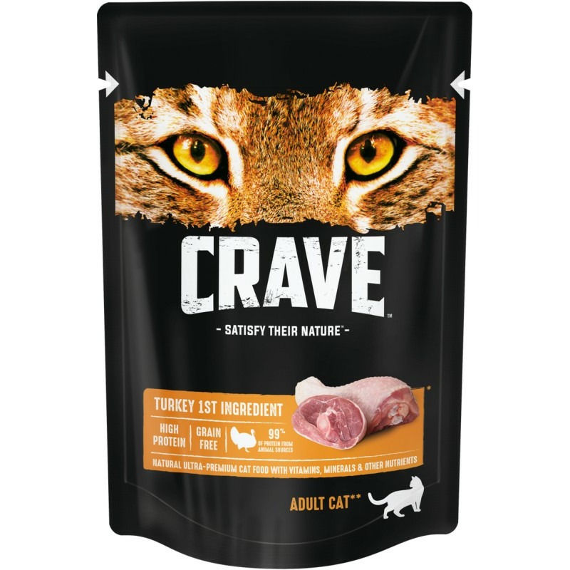 Crave Crave полнорационный влажный корм для кошек, с индейкой, кусочки в желе, в паучах - 70 г