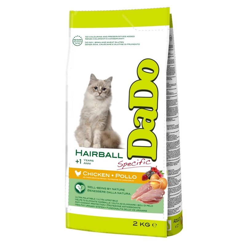 цена Dado Cat Hairball Chicken сухой корм для кошек для выведения комков шерсти, с курицей