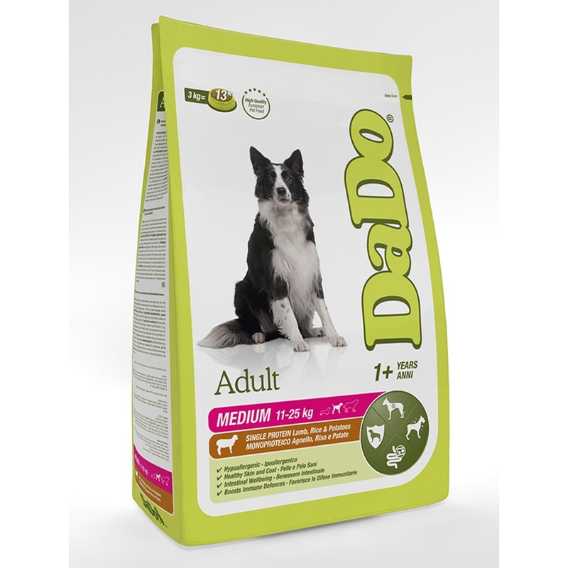 цена Dado Dog Adult Medium Lamb, Rice & Potatoes монобелковый корм для собак средних пород, с ягненком, картофелем и рисом - 3 кг
