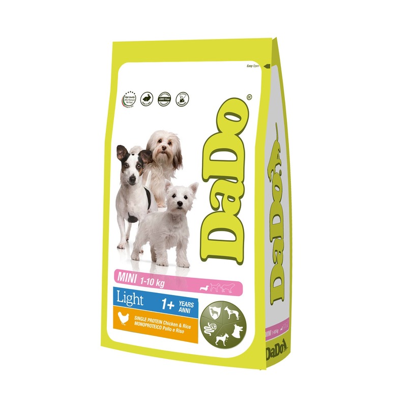 цена Dado Dog Light Mini Chicken & Rice монобелковый корм для собак мелких пород, склонных к излишнему весу, с курицей и рисом - 700 г