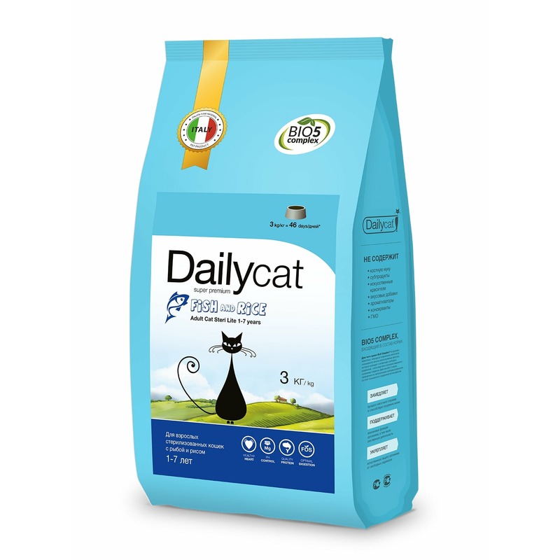 Dailycat Adult Steri Lite Fish and Rice сухой корм для стерилизованных кошек, с рыбой и рисом - 3 кг