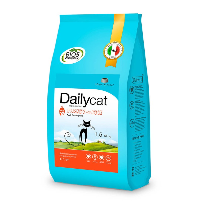 Dailycat Adult Turkey and Rice сухой корм для кошек, с индейкой и рисом - 1,5 кг