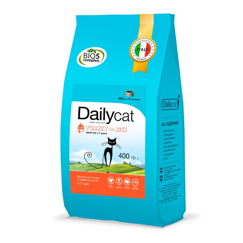 Dailycat Adult Turkey and Rice сухой корм для кошек, с индейкой и рисом - 400 г