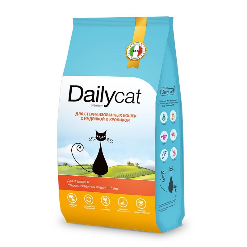 Dailycat Classic line сухой корм для стерилизованных кошек, с индейкой и кроликом - 10 кг премиум для взрослых с индейкой для всех пород мешок Россия 1 уп. х 1 шт. х 10 кг, размер Для всех пород
