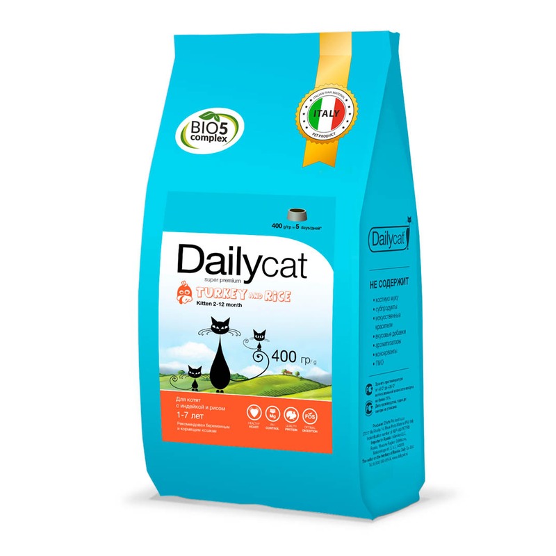 Dailycat Kitten Turkey and Rice сухой корм для котят, беременных и кормящих кошек, с индейкой и рисом - 400 г