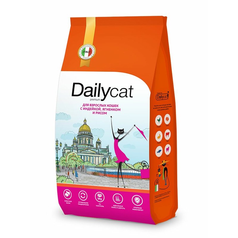 Dailycat Сasual Line сухой корм для кошек, с индейкой, ягненком и рисом - 400 г