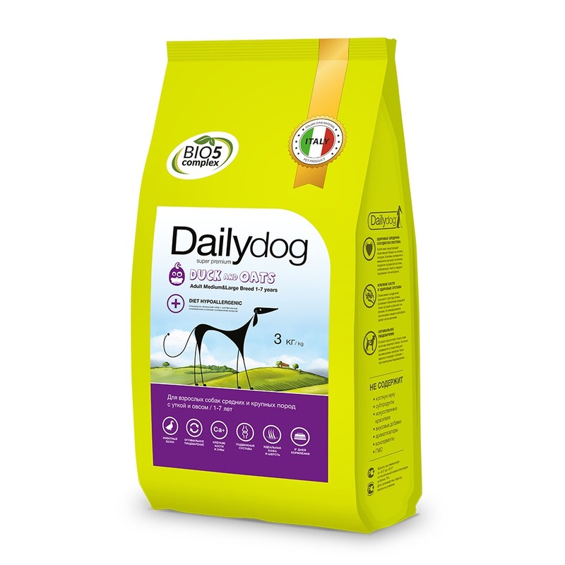 Сухой корм Dailydog Adult Medium & Large Breed Duck & Oats для взрослых собак средних и крупных пород с уткой и овсом - 3 кг, размер Породы среднего размера 305ДД3 - фото 1