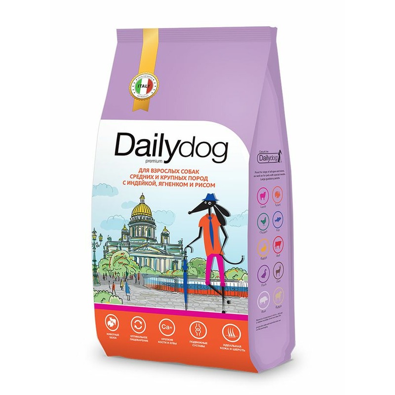 Dailydog Casual Line сухой корм для собак средних и крупных пород, с индейкой, ягненком и рисом - 12 кг корм dailydog для взрослых собак крупных пород с ягненком и рисом