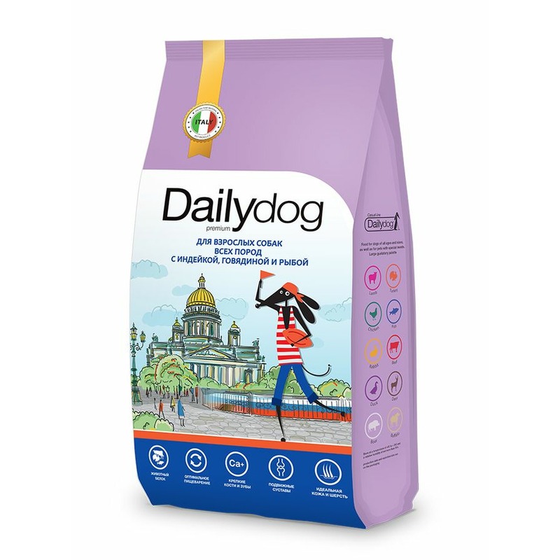 Dailydog Casual сухой корм для взрослых собак всех пород с индейкой, говядиной и рыбой - 3 кг повседневный премиум без курицы для взрослых с рыбой для всех пород мешок Россия 1 уп. х 1 шт. х 3 кг
