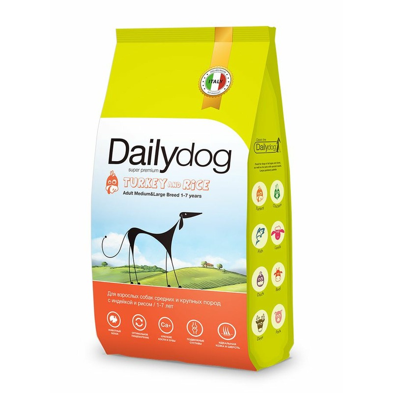 Dailydog Classic Line сухой корм для собак средних и крупных пород, с индейкой и рисом повседневный супер премиум без курицы для взрослых с индейкой породы крупного размера мешок Италия 1 уп. х 1 шт. х 20 кг