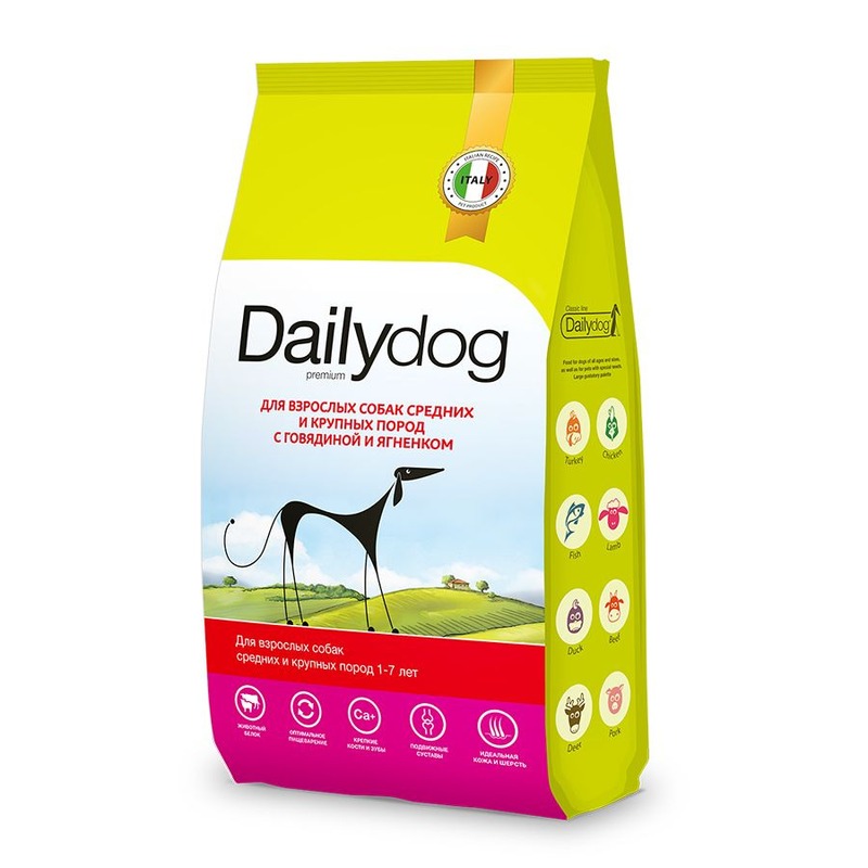 Dailydog Classic line сухой корм для взрослых собак средних и крупных пород, с говядиной и ягненком - 12 кг премиум для взрослых с говядиной породы крупного размера мешок Россия 1 уп. х 1 шт. х 12 кг 978ДД12DL - фото 1